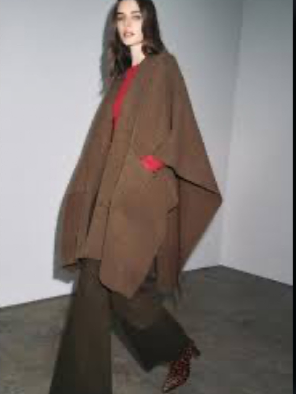 Zara Women's Brown Knit Open Cape Front Cardigan Sweater Poncho Medium